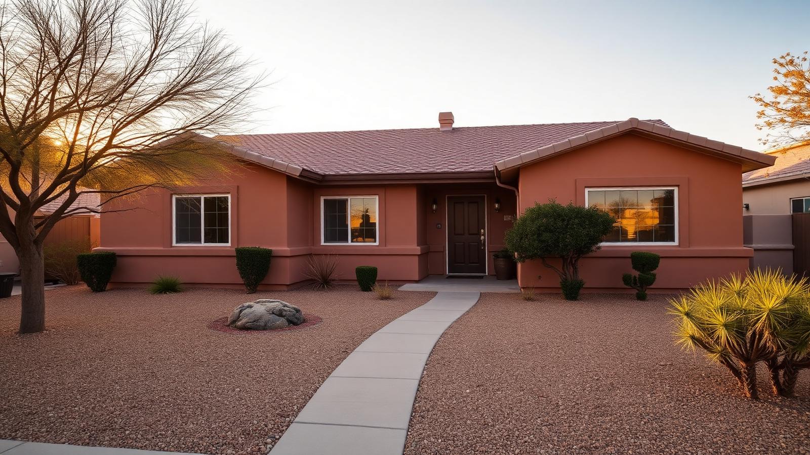Well-kept Arizona rental home at golden hour