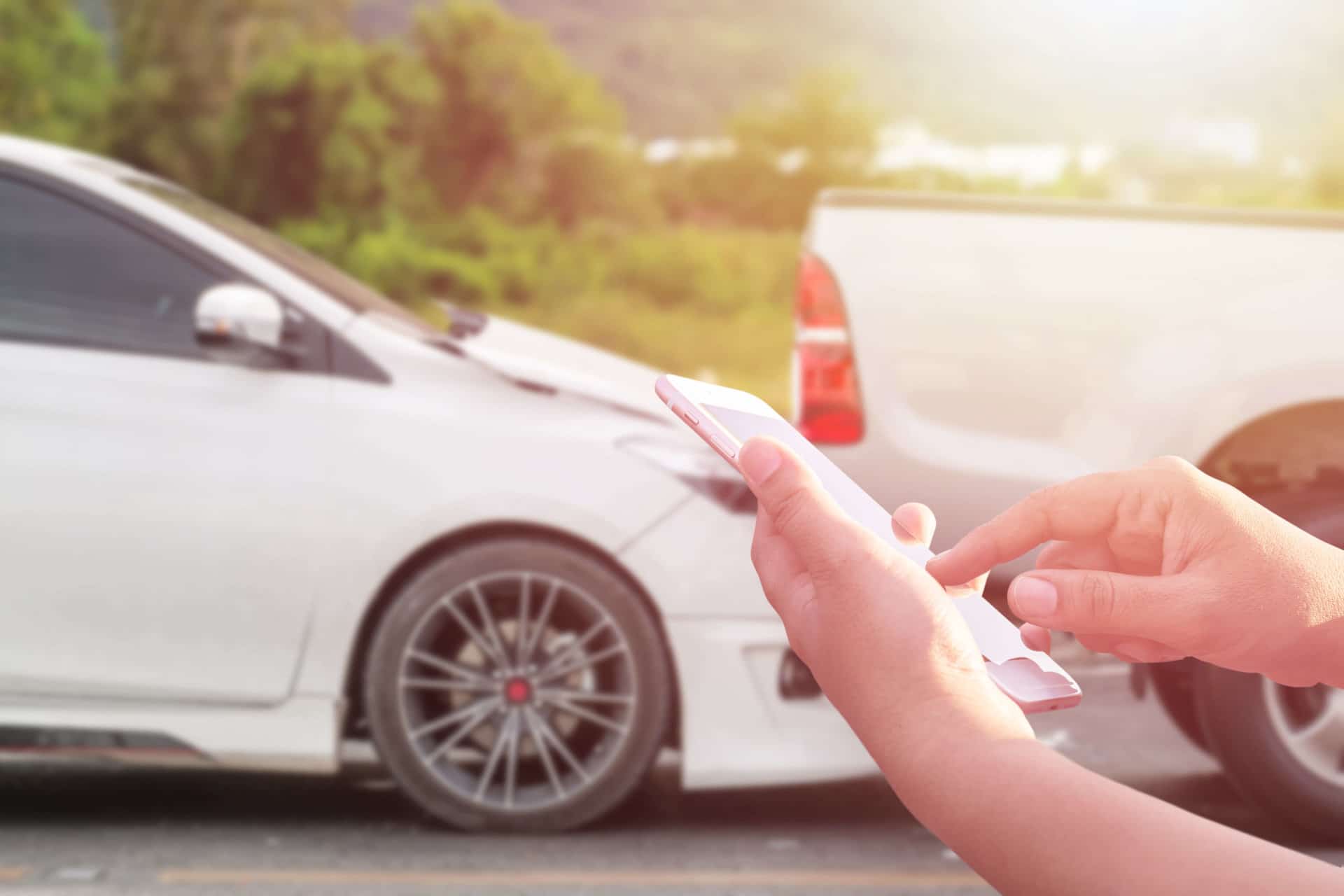 Many broken cars after a traffic accident in the parking lot of a